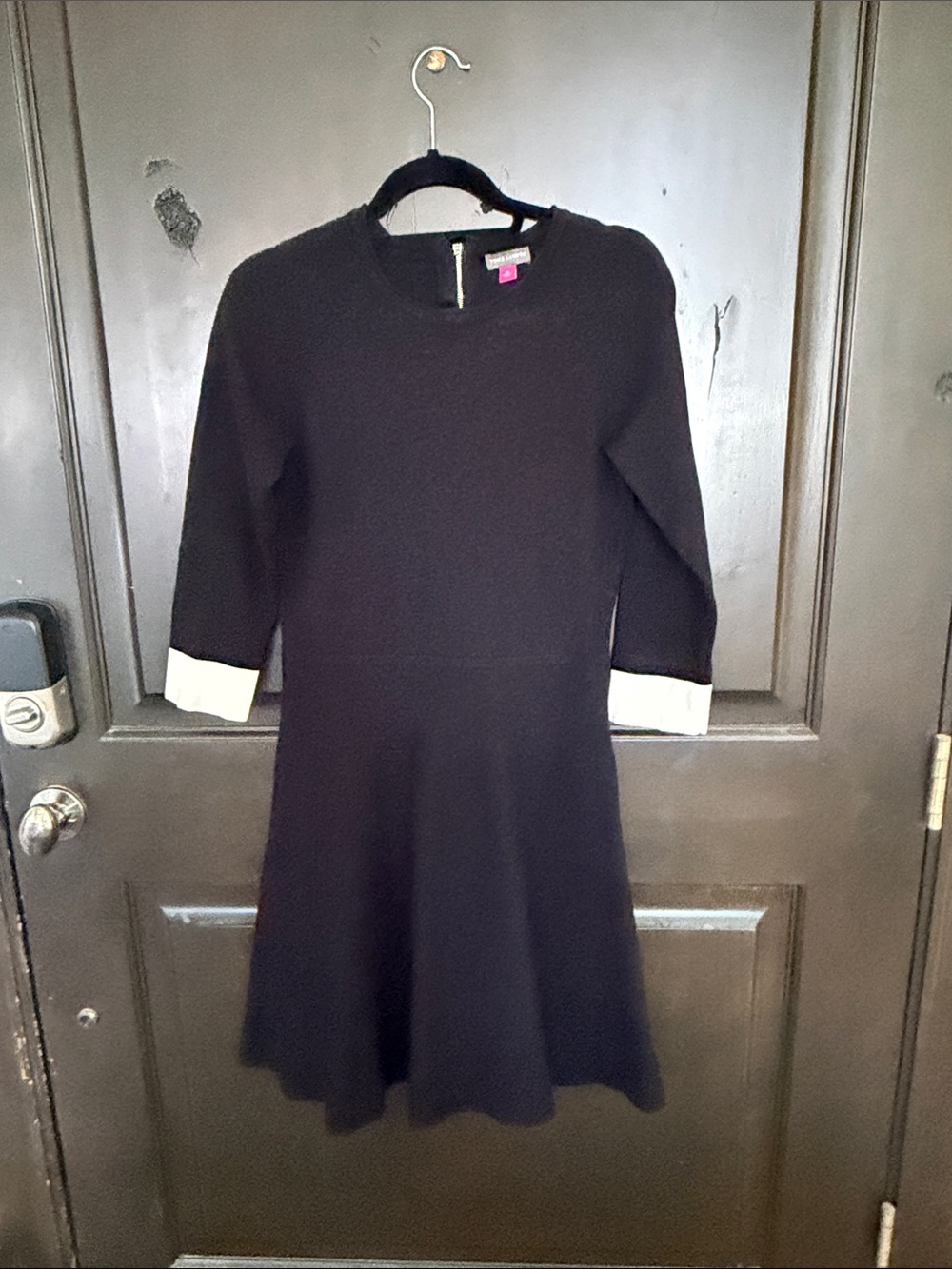 Vince Camuto Black Knit Dress with White Cuff Detail Size Medium